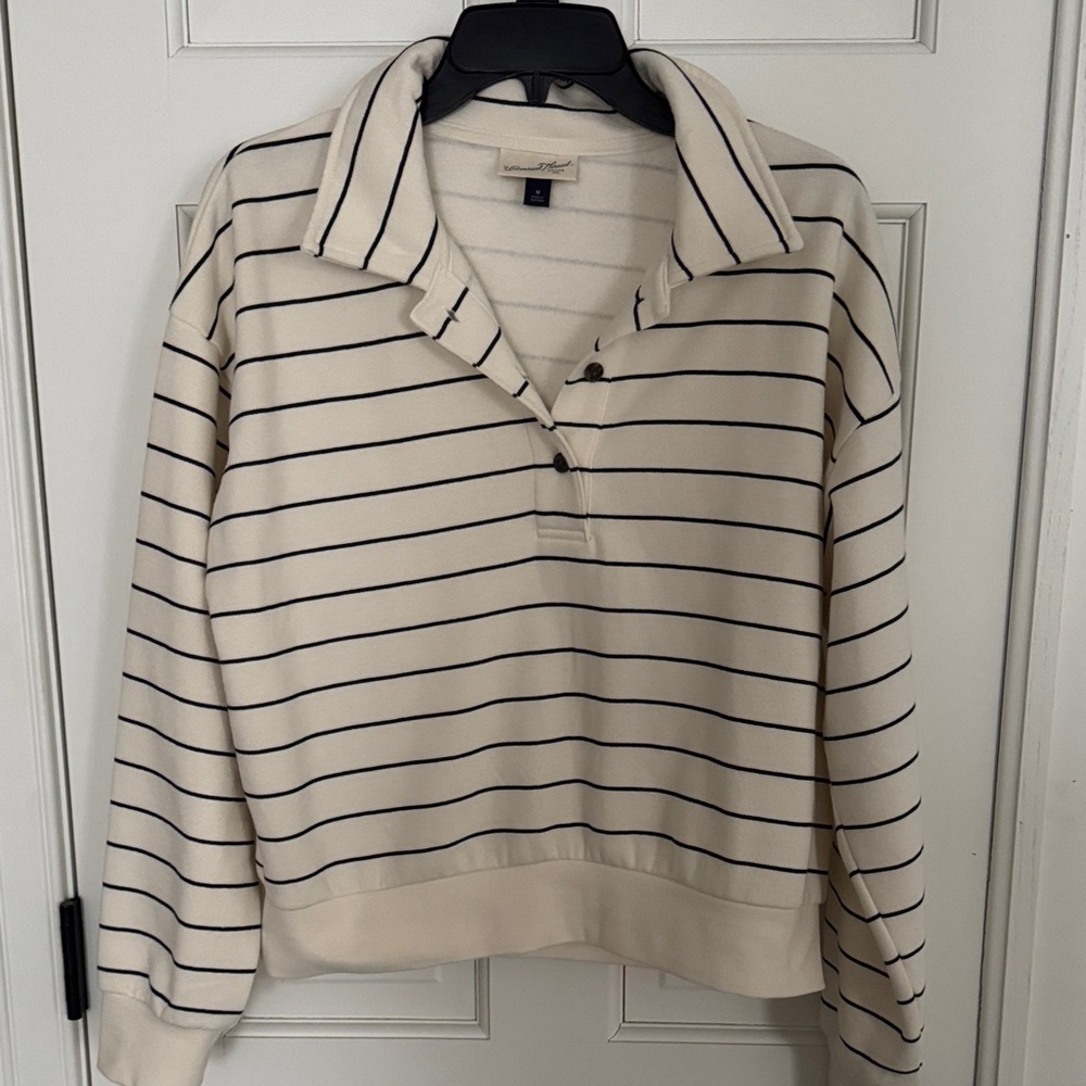 Universal Thread Cream and Black Striped Polo Sweatshirt
